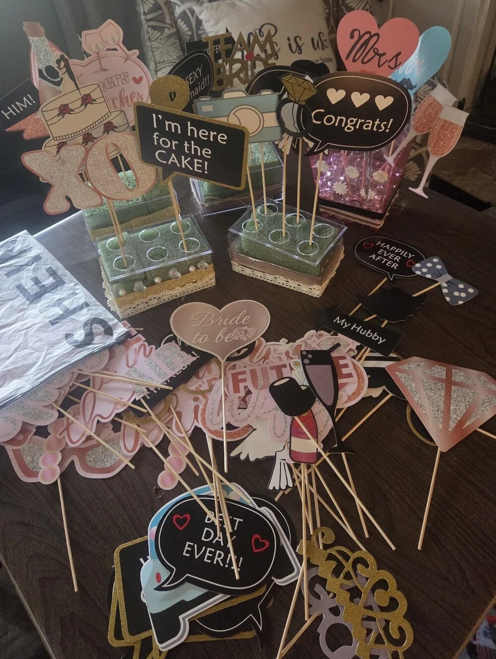 Wedding & Bridal Shower Selfie Photo Booth Props Sets With 5 Holders